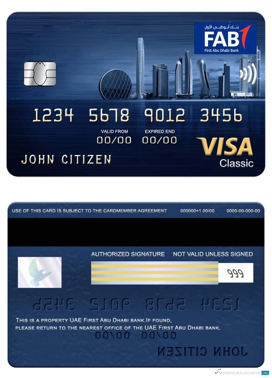 Download UAE First Abu Dhabi bank visa classic Photoshop template